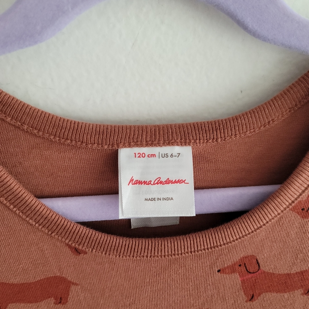 Hanna Andersson 6/7 Long Sleeve Playground Dress Wiener Dog Dachshund Brown - Picture 3 of 8